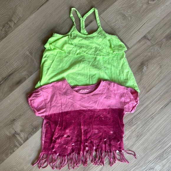 Calvin Klein Pink Two Tone Fringe Top & Neon Strappy Tank Size 5 - Picture 1 of 7